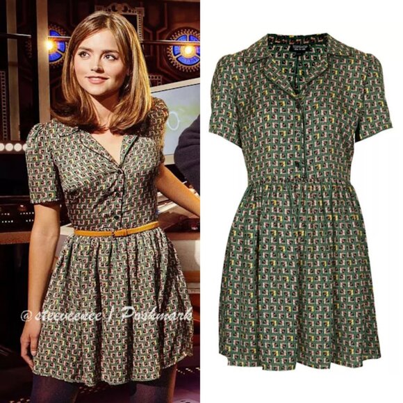 Topshop Silky Piped Tile Shirt Day Dress ASO Clara Oswald - Picture 1 of 10